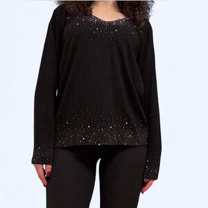 Coco Bleu New York Black & Silver Studded V-Neck Sweater